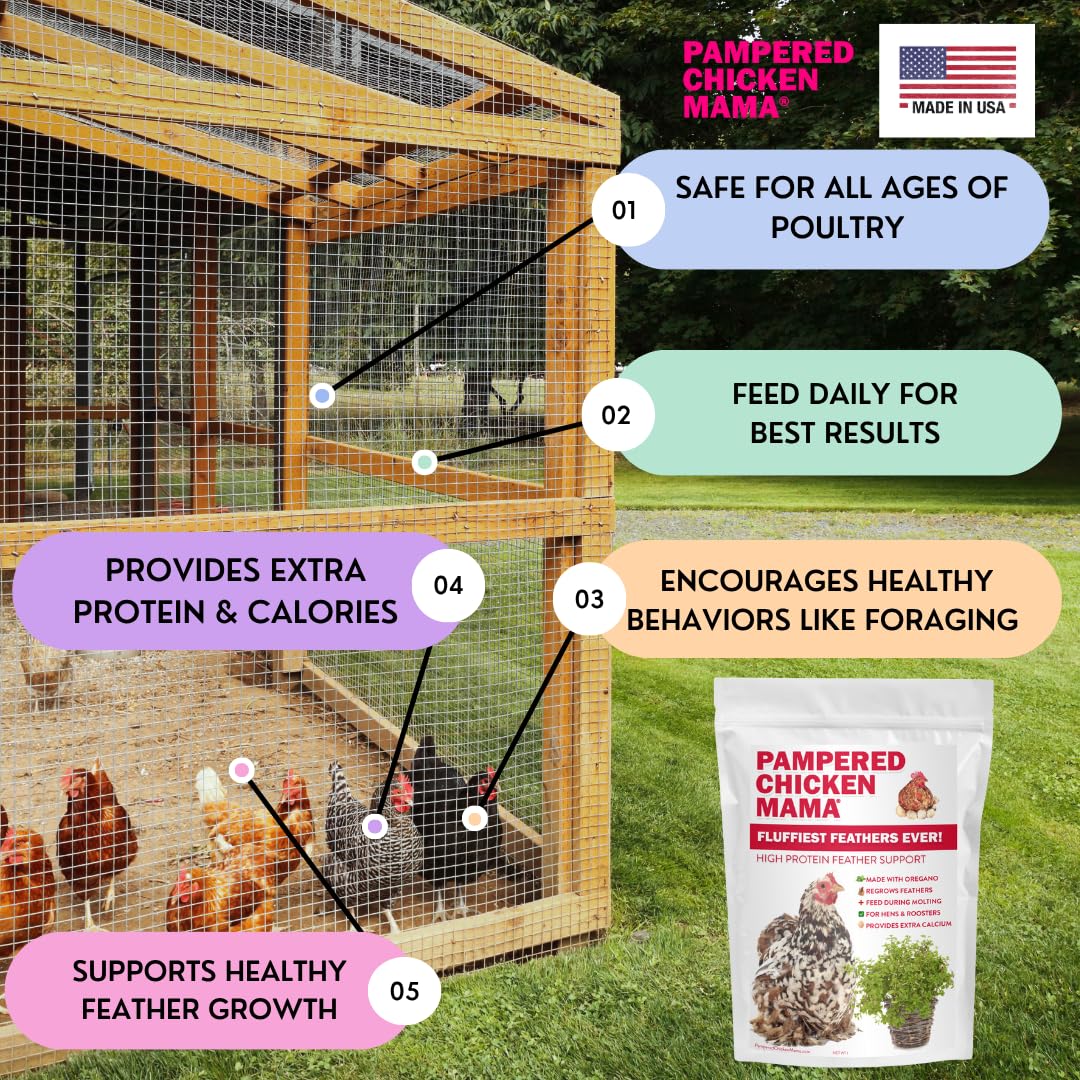 Pampered Chicken Mama Backyard Chicken Molting Supplement: Fluffiest Feathers Ever Backyard Chicken Feed and Supplies for Hens (6 Pound Economy Size)