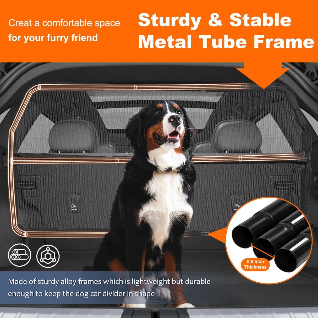 Furggis Dog Barrier for Car, 50" Wide SUV Dog Barrier for Cargo Area & 2nd 3rd Row Seats, Sturdy Dog Barrier for Small SUV & Truck with See-Through Net Mesh, Back Seat Divider for Mid-Sized Vehicle
