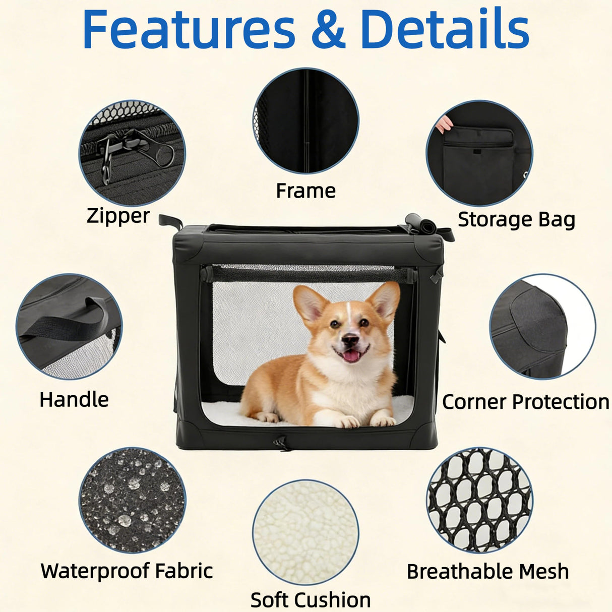 Simple Deluxe Collapsible 24 Inch Dog Crate for Small Dogs, Portable Travel Dog Crate 3-Door Foldable Soft Kennel with Durable Mesh Windows for Indoor & Outdoor, Black