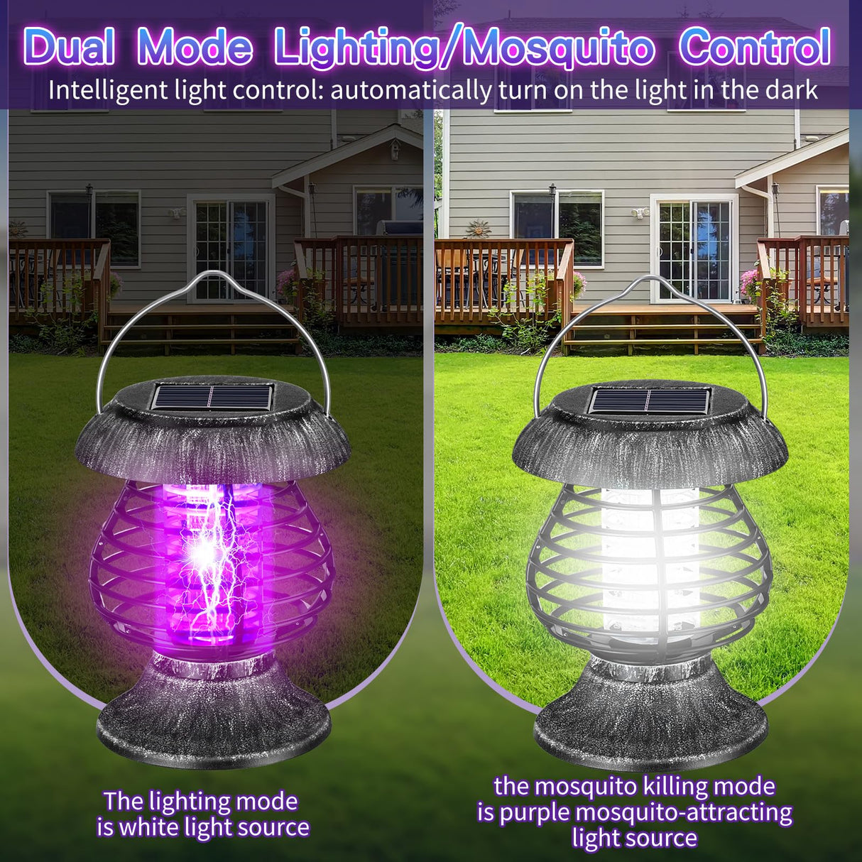 Qualirey Solar Bug Zapper Outdoor Waterproof Mosquito Repellent Outdoor Solar Mosquito Zapper Plastic Ring Bug Lights Insect Mosquito Killer Lamp (Gray Bronze,2 Pcs)