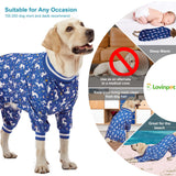 LovinPet Large Dog PJS Clothes: Wound Care/Post Surgery Mastiff Shirt, Lightweight Stretchy Knit Dog Pajamas, Mermaids & Unicorns Blue and White Print, Mastiff Pajamas, Pet PJ's/Medium