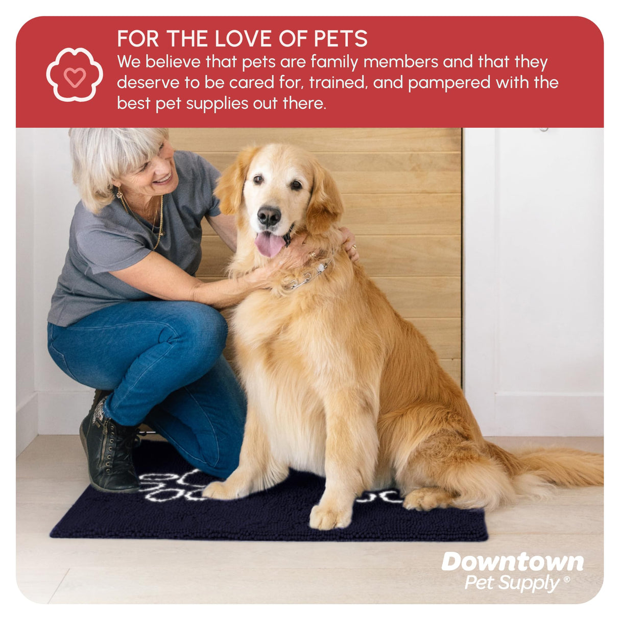 My Doggy Place Microfiber Dog Mat for Muddy Paws, 36" x 26" Navy Blue With Paw Print - Absorbent, Quick-Drying, Washer and Dryer Safe - Non-Slip Rubber Backed Pet Cleaning Mat, Large