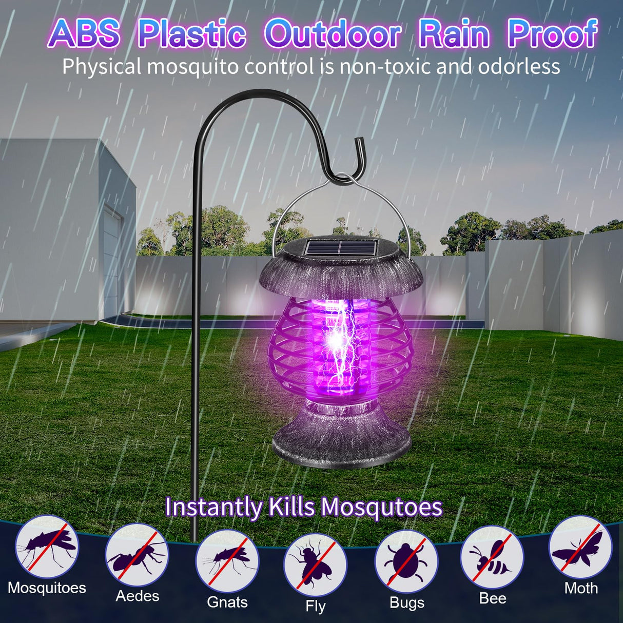 Qualirey Solar Bug Zapper Outdoor Waterproof Mosquito Repellent Outdoor Solar Mosquito Zapper Plastic Ring Bug Lights Insect Mosquito Killer Lamp (Gray Bronze,2 Pcs)