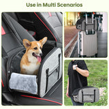 Petzauber Dog Car Seat for Small Dog - Center Console Dog Car Seat with Double Protection Safety Belt and Non-Slip Bottom, Portable Pet Booster Seat with Washable Cushion & Storage Pocket, Grey