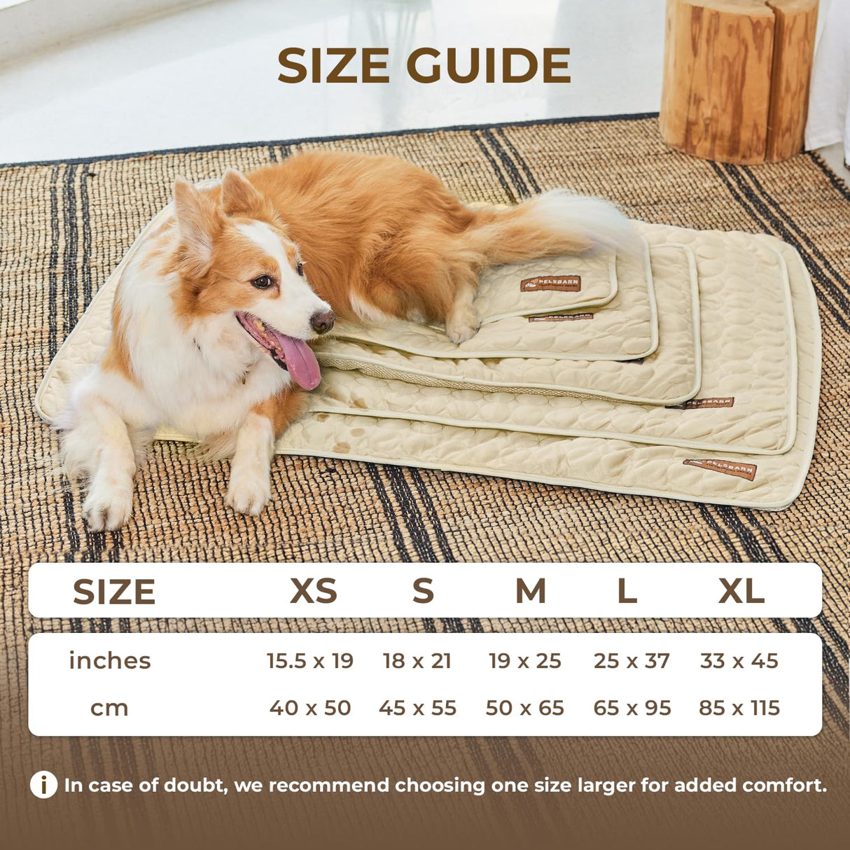 Pelsbarn Dog Cooling Mat- Ice Silk Summer Comfort, Self Cooling, Non-Slip Dog Pad, Durable & Washable, Mat for Small Dogs 18"" x 21"", Support Shelter Dogs with Every Purchase (Beige)