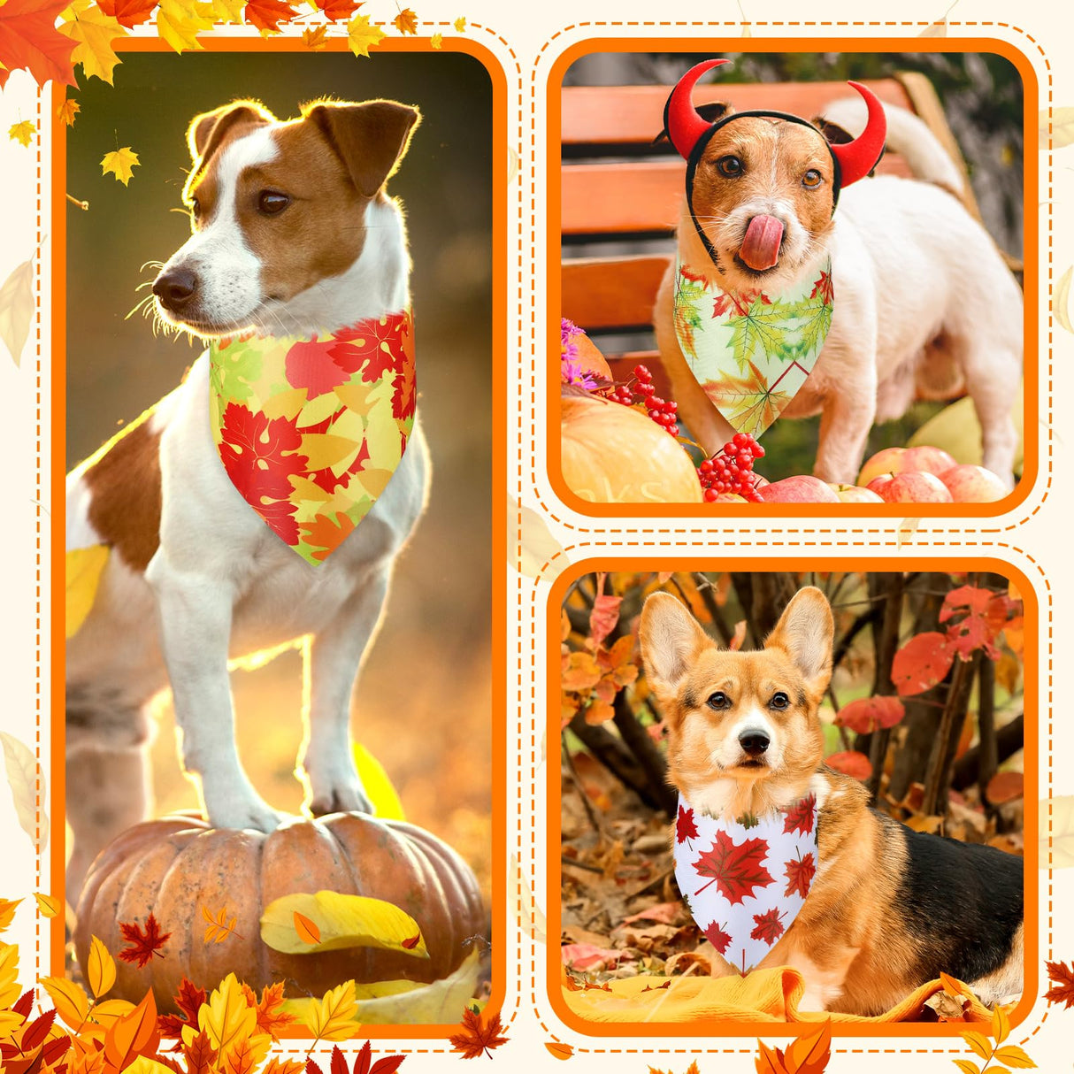 Chunful 100 Pieces Thanksgiving Dog Bandanas Bulk Fall Autumn Pet Bandanas with Leaves Patterns Triangle Scarf Bib Kerchief Set for Small Large Dog Costume Accessories (25.6 x 17.7 x 17.7)
