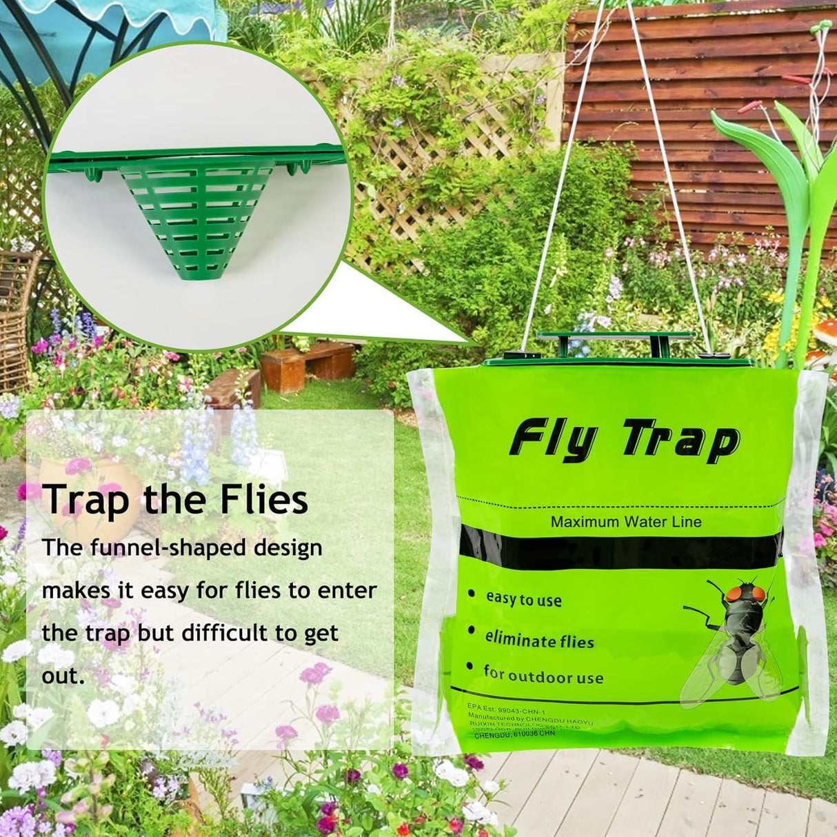 8 Pack Fly Bag with Bait, Fly Traps Outdoor, Effective Fly Killer, Hanging Mosquito Catcher for Indoor/Outdoor Family Farm, Orchard