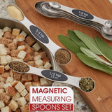 Stainless Steel Magnetic Measuring Spoons Set with Strong N45 Magnets, Heavy Duty Metal Kitchen Gadgets for Baking & Cooking, Fits in Most Kitchen Spice Jars, Set of 8 with Leveler, Black