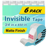 Tape, Invisible Tape for Gift Wrapping, 6 Rolls+6 Refillable Dispensers, Matte Finish, Writable, 3/4″x 650″, Clear Tapes for Christmas Wrapping Paper, Office&School Supplies