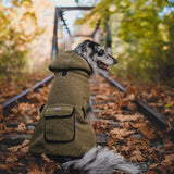 Wilderdog Double-Layered Hooded Sherpa Fleece Dog Jacket with Belly Strap, Leash Hole, Back Snap Pocket