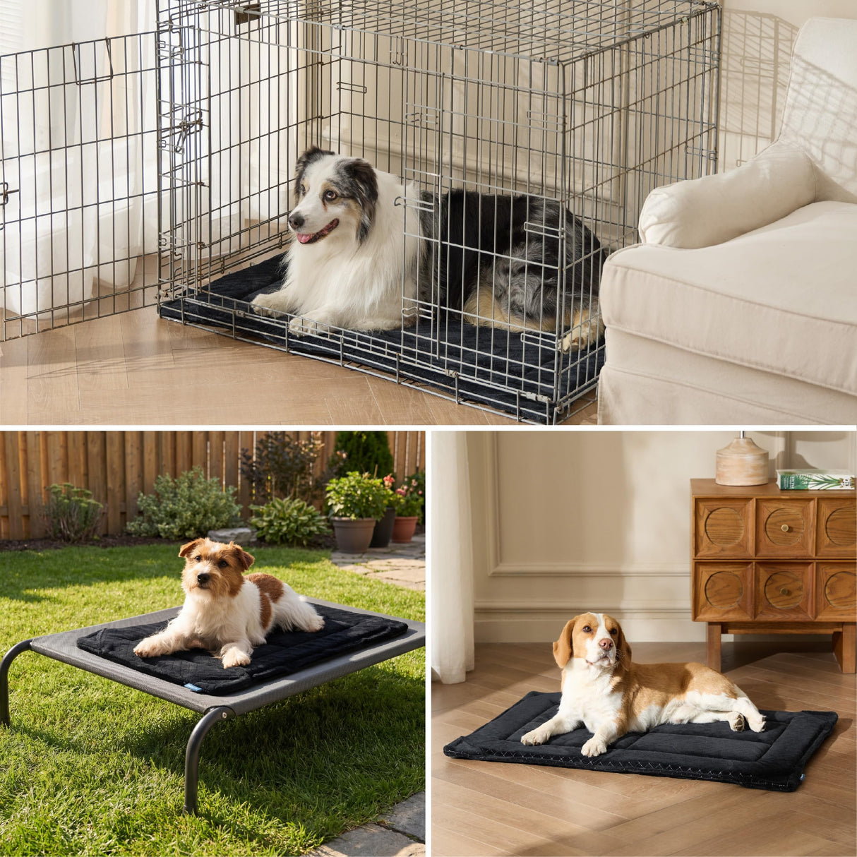 Bedsure Chew Resistant Dog Bed Large Sized Dog - Chew Proof Dog Crate Pad Machine Washable Durable Kennel Mat for Chewers with Reinforced Corners, Black, 35x22 in