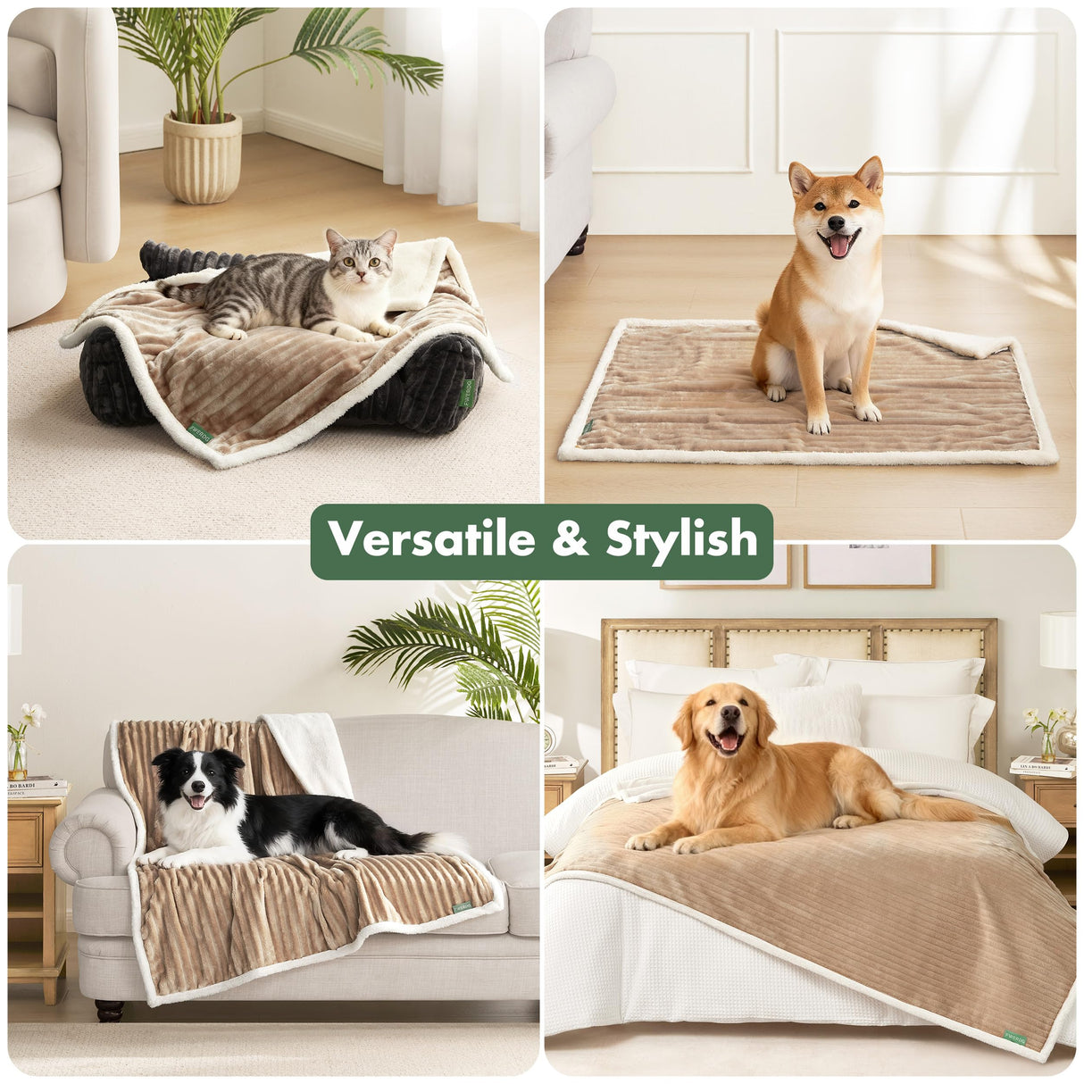 FWERDG Waterproof Dog Blanket for Large Dogs - Washable Pet Throw Blanket for Couch Bed Protector, Cozy Fleece Calming Dog Blankets for Indoors & Outdoors, Linen, 50"x60"