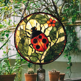 AMDERVEN Stained Glass Window Hanging - Red Ladybug Green Plant Flower Sun Catcher for Door Home Decor Insect Suncatcher Christmas Mother's Day Birthday Gifts for Women Men Mom Nana 6.3 in