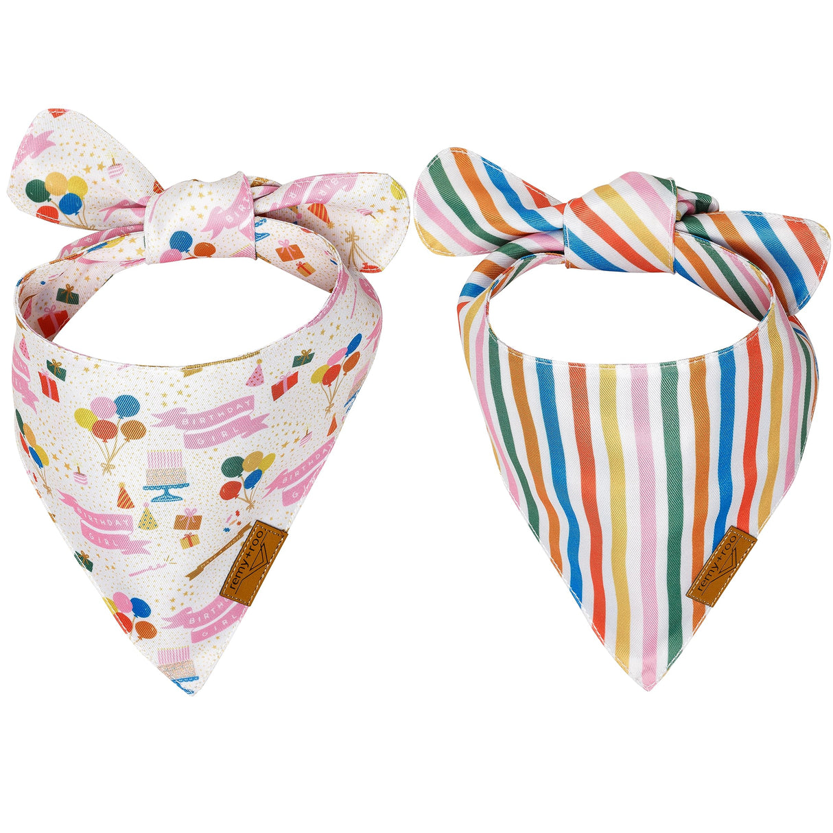 Remy+Roo Small Dog Bandanas - 2 Pack Birthday Set | Premium Durable Adjustable Polyester Fabric Dog Scarfs | Patented Shape, Trendy Patterns | Pack of Bandanas for Dogs