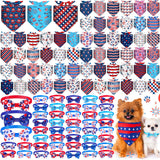 Chicingyou 108 Pcs Veterans Patriotic Dog Bandanas Bulks Star Stripe Adjustable Bow Ties for Dogs USA Flag Bowknot Triangle Scarf Kerchief for Pet Cat 4th of July Memorial Grooming Outfit