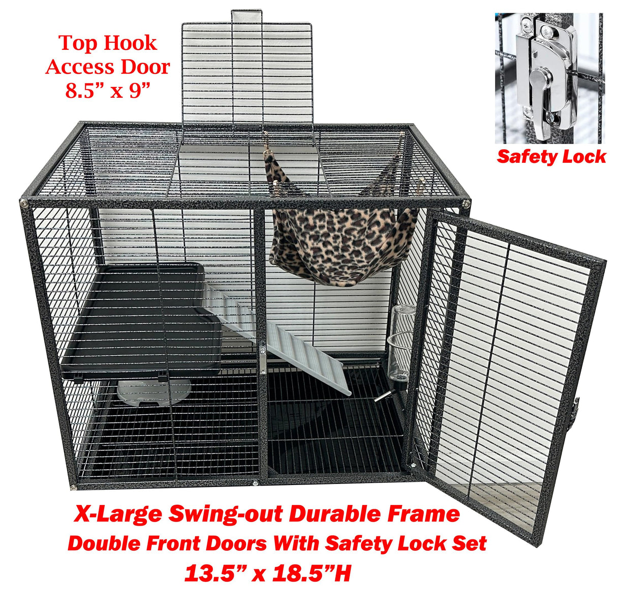 X-Large 31"x18.5"x53.5"H Deluxe Double Unit 4-Tiers Tight 1/2-Inch Bar Spacing Large Front Doors Water Bottle Food Bowl Feisty Ferret Hammock Squirrel Chinchilla Rat Small Animal Critter Rolling Cage