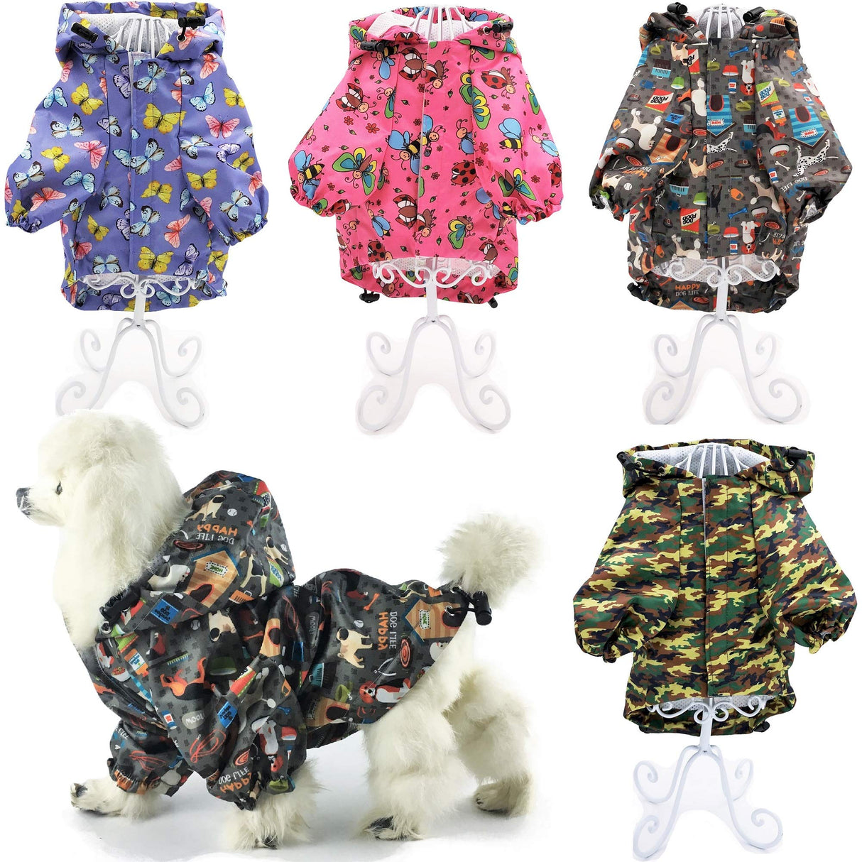 for Small Pet Cat Dog Raincoat Hoodie Coat Waterproof Rain Jacket Rainwear (L: Length - 16", Grey)