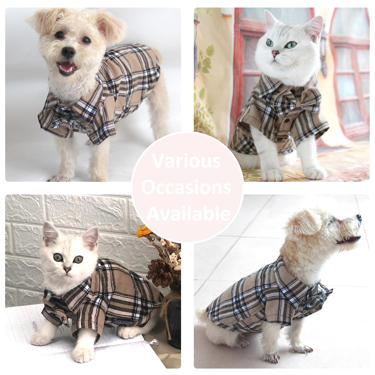 Pet Shirt Clothes for Dogs and Cats, Puppy Plaid Cotton Polo Shirts Adorable Casual Pet Apparel T Shirts (Khaki, 2X-Large)