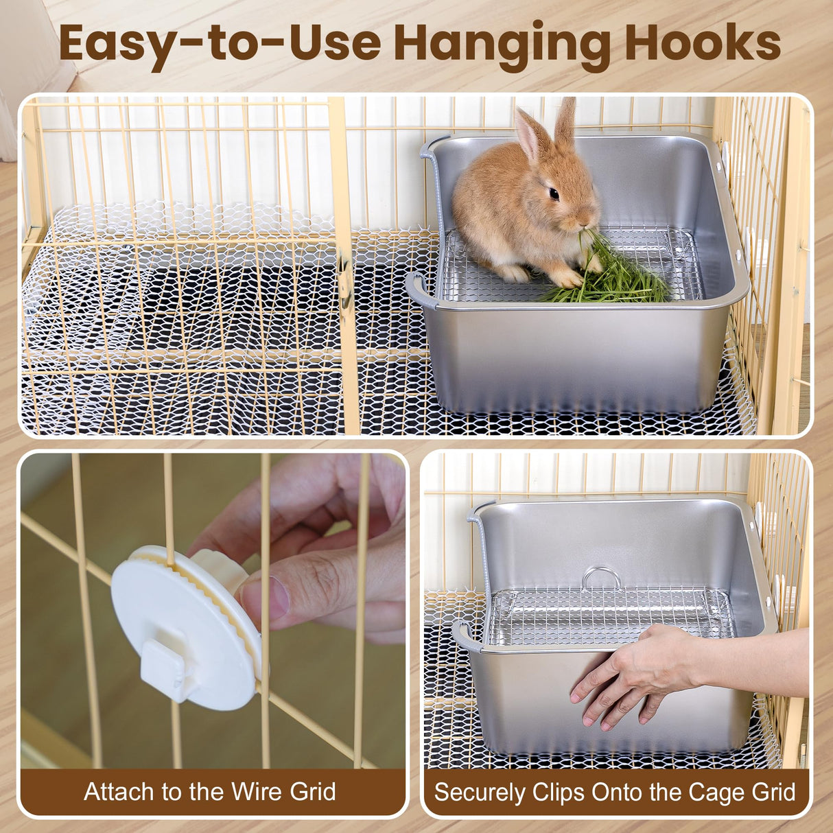 Aothey Rabbit Litter Box, Extra Large Bunny Litter Box with 304 Stainless Steel Sifting Tray & Hooks, Rabbit Litter Box, Easy to Clean and Odor Control (17.7" × 13.8" × 5.9")