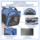 Small Pet Carrier, Breathable Collapsible Pet Bag with Safety Leash for Small Puppy, Kitten, Guinea Pig Weighing up to 8 Pounds Designed for Travel, Hiking, Walking and Outdoor Use, Blue