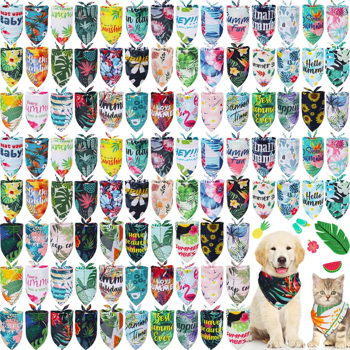 Kacctyen 100 Pcs Dog Bandanas Summer Bulk Hawaiian Dog Adjustable Cute Washable Triangle Kerchief Scarf Bibs for Small to Medium Pet Seasonal Party Costume Accessories