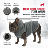 Tuff Pupper Fleece Dog Hoodie Sweater | Teddy Sherpa Outer & Soft Polar Fleece Lining | Adjustable Fit Winter Coat with Hood, Leash Hole, Ribbed Cuffs | for Small Medium Large XL XXL Dogs (Grey, XXL)