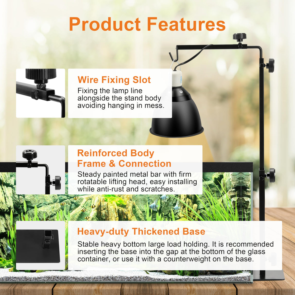 Simple Deluxe Reptile Light Stand Adjustable 15-36.6 inch Floor Lamp Holder, Metal Bracket for Reptile Tank & Terrarium Heating Light