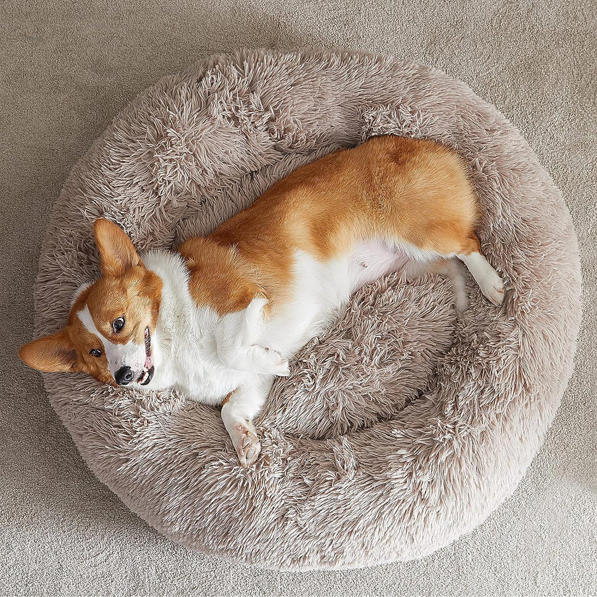 WNPETHOME Calming Dog Beds for Large Dogs, Anti-Anxiety Donut Large Pet Bed, Fluffy Faux Fur Plush Dog Bed，Warming Cozy Soft Round Lagre Dogs Bed for Pet, Cat Cuddler Cushion Bed
