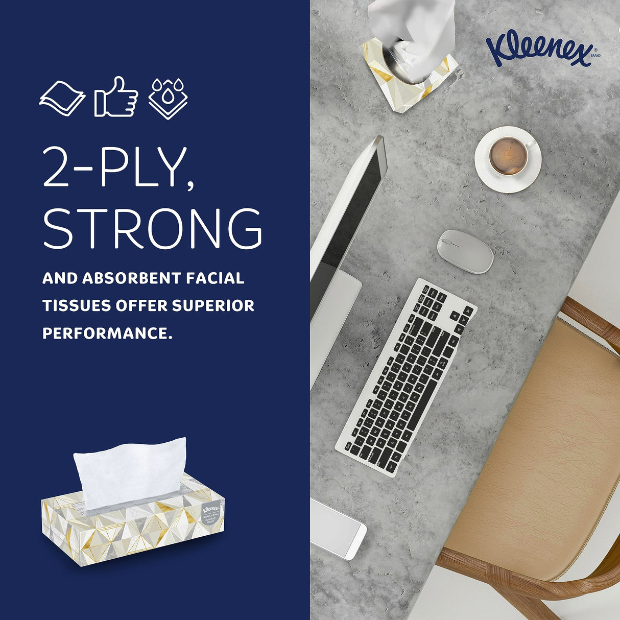 Kleenex® Professional Facial Tissues, Bulk (03076), 2-Ply, White, Flat Facial Tissue Boxes for Business, Convenience Case (125 Tissues/Box, 12 Boxes/Case, 1,500 Tissues/Case)