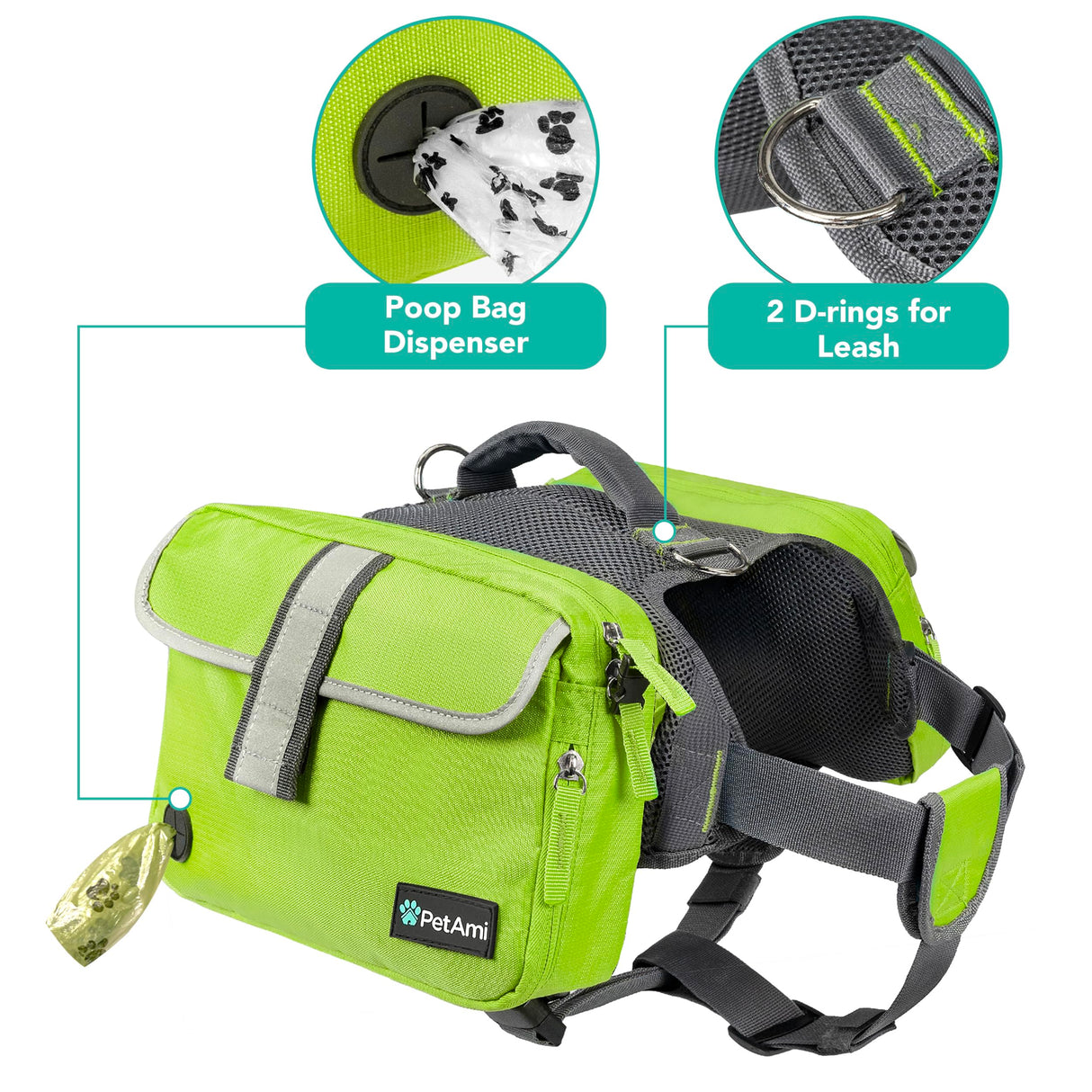 PetAmi Dog Backpack for Medium & Large Dogs, Saddle Bag for Dogs to Wear for Hiking, Pet Backpack Harness Dog Pack with Reflective Side Pockets for Walking Running