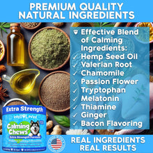 Load image into Gallery viewer, Well Loved Calming Chews for Dogs - Dog Calm Treats, Made in USA, Vet Recommended, Behavior Support with Melatonin &amp; Hemp, Stress, Separation, Fireworks, Travel, Extra Strength
