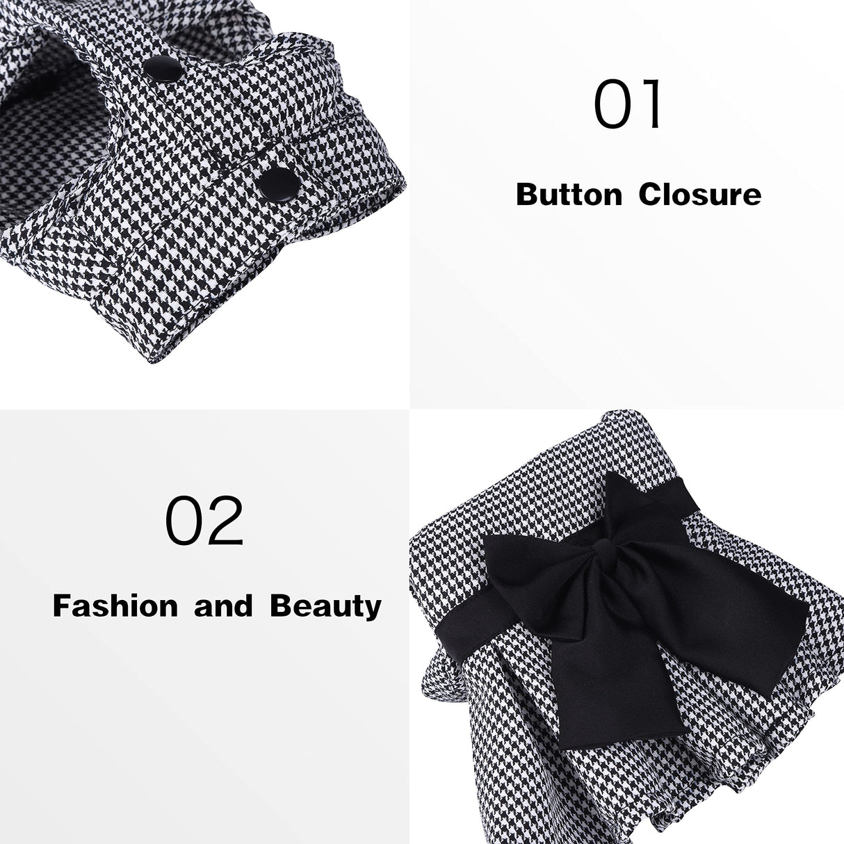 Dog Dress with Bowknot, Fashional All Weather Puppy Clothes Wedding Holiday Princess Pet Dresses for Small Dogs Cats Girl (White&Black, Small)