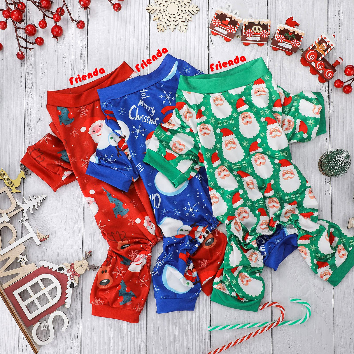 3 Pieces Christmas Dog Pajamas Dog Jumpsuit Santa Snowman Pet Clothes Christmas Pet Pajamas Holiday Costume Jumpsuit for Puppy Cat(Classic Pattern,M (fit 5.5-7.7lbs))