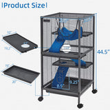 HABUTWAY 45''H Metal Small Animal Cages, Rolling Chinchilla Cage with Removable Ramps, Lagre Critter Nation Cage for Chinchillas/Guinea Pigs/Rabbit, Ferret Cages with Hammock & 4 Tiers, Black