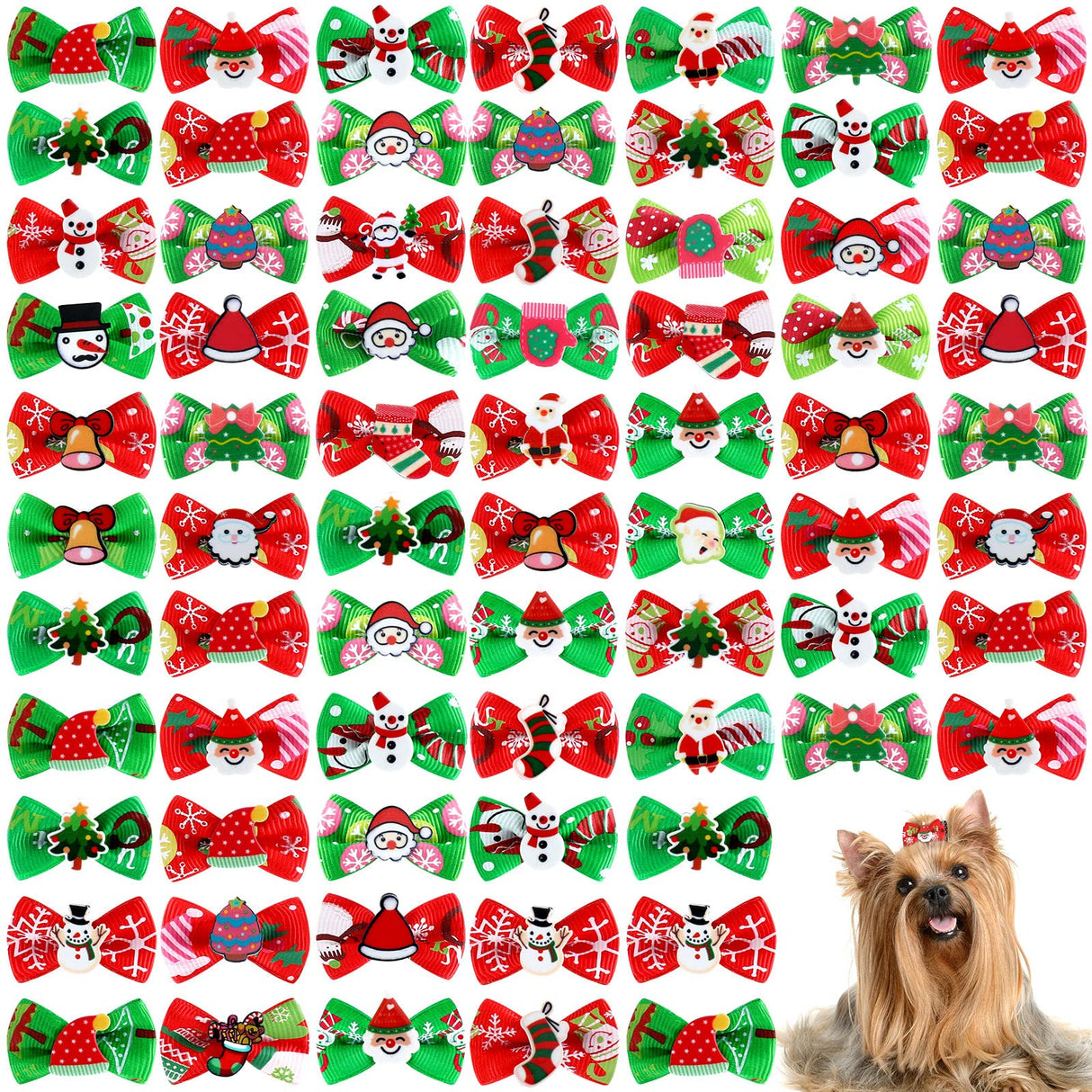 Weewooday 90 Pcs Christmas Dog Hair Bows Xmas Grooming Dog Hair Accessories Bows with Rubber Bands Pet Topknot for Xmas Party Decor Pet Gift