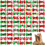 Weewooday 90 Pcs Christmas Dog Hair Bows Xmas Grooming Dog Hair Accessories Bows with Rubber Bands Pet Topknot for Xmas Party Decor Pet Gift