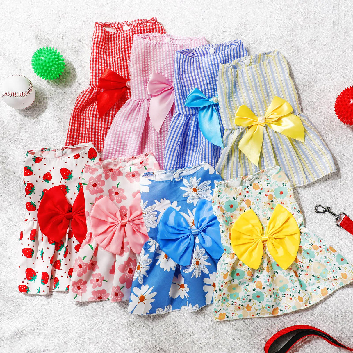 Sanwuta 8 Pieces Dog Bowknot Dresses Puppy Clothes Outfits Princess Dresses Soft Lightweight Summer Fruit Floral Pattern Pet Skirts for Girl Puppy(XX-Large)