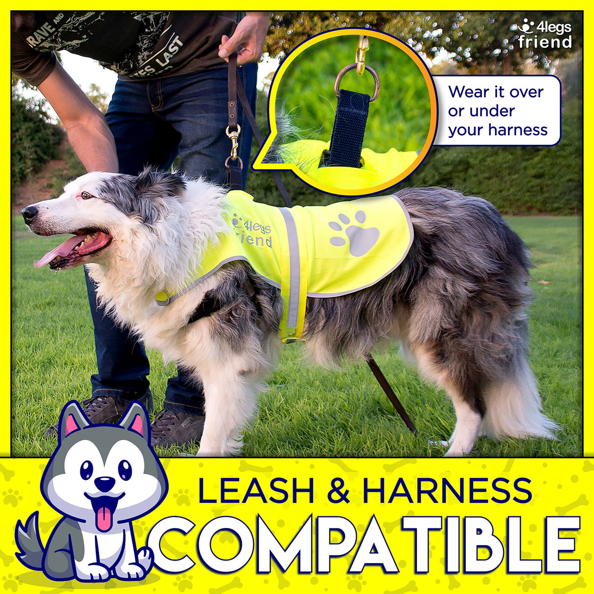 4LegsFriend Safety Reflective Vest for Dogs - High Visibility for Outdoor Activity Day and Night, Protect Your Pet from Cars & Hunting Accidents