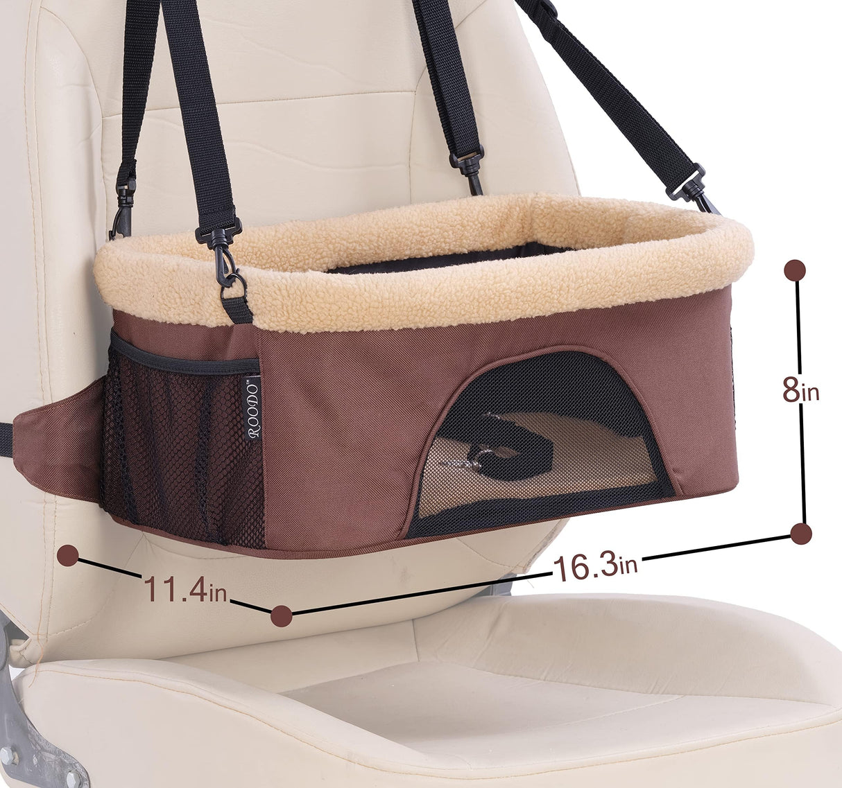 ROODO Deluxe Dog Booster Seat with Height-Adjustable Foldable Metal Frame and Safety Leash,Portable Pet Car Seat for Under 20lb Puppy Cats with Plush Thick Cushion Mesh Window Pockets(Cation Gray