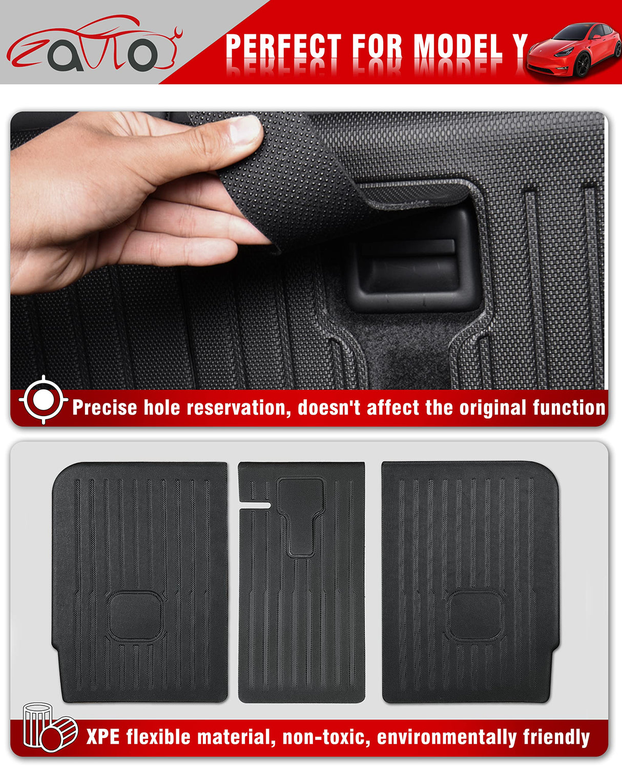 ZQULOYO Rear Seat Back Cover Backrest Protector for Tesla Model Y Accessories 2020 2021 2022 2023 2024 with Hook&Loop All Weather Split Dog Liner Pet Mat Cargo Trunk Liner 3 PCS
