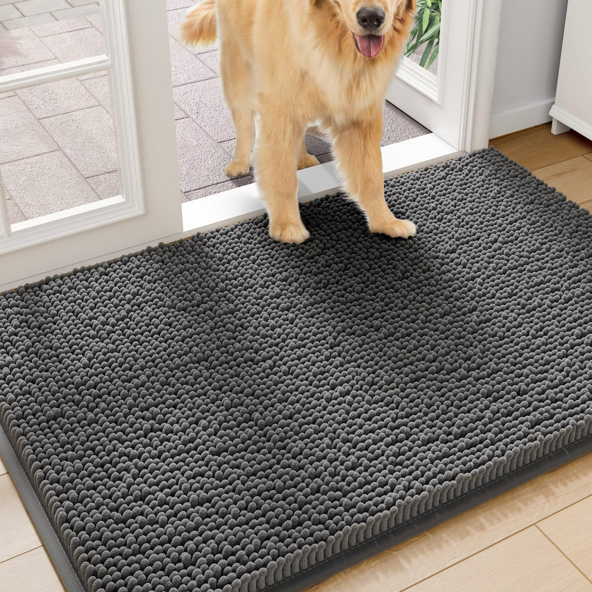 Amyracel Dirt Trapping Door Mat, 48" x 72" Large Absorbent Dog Door Mat for Muddy Paws, Quick Dry Non Slip Chenille Mud Mat for Dogs, Machine Washable Entry Indoor Entryway Rug for Inside Floor