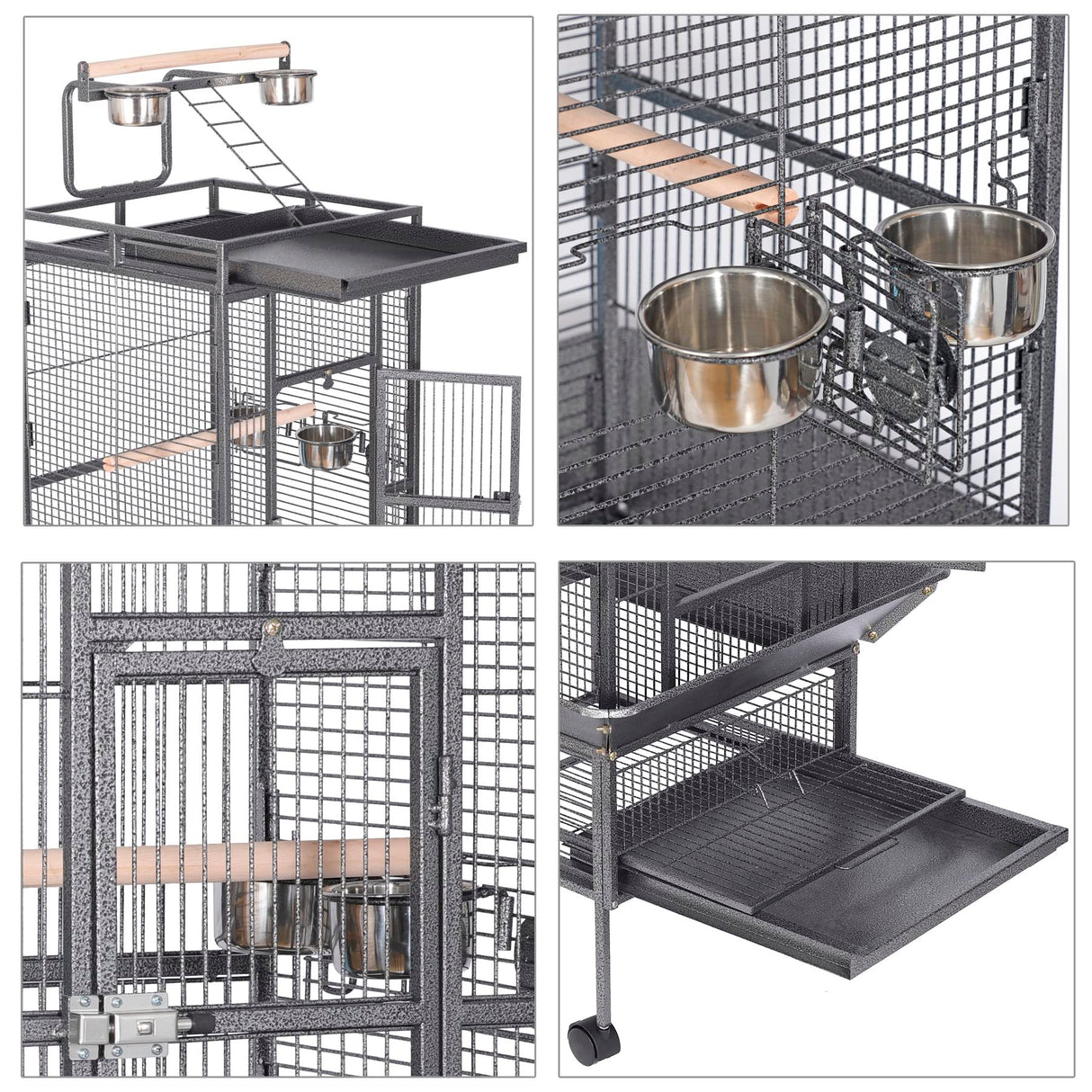 HSM 62 Inch Wrought Iron Large Bird Flight Cage with Rolling Stand for African Grey Parrot Cockatiel Sun Parakeet Conure Lovebird Canary…