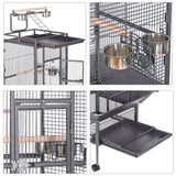 HSM 62 Inch Wrought Iron Large Bird Flight Cage with Rolling Stand for African Grey Parrot Cockatiel Sun Parakeet Conure Lovebird Canary…