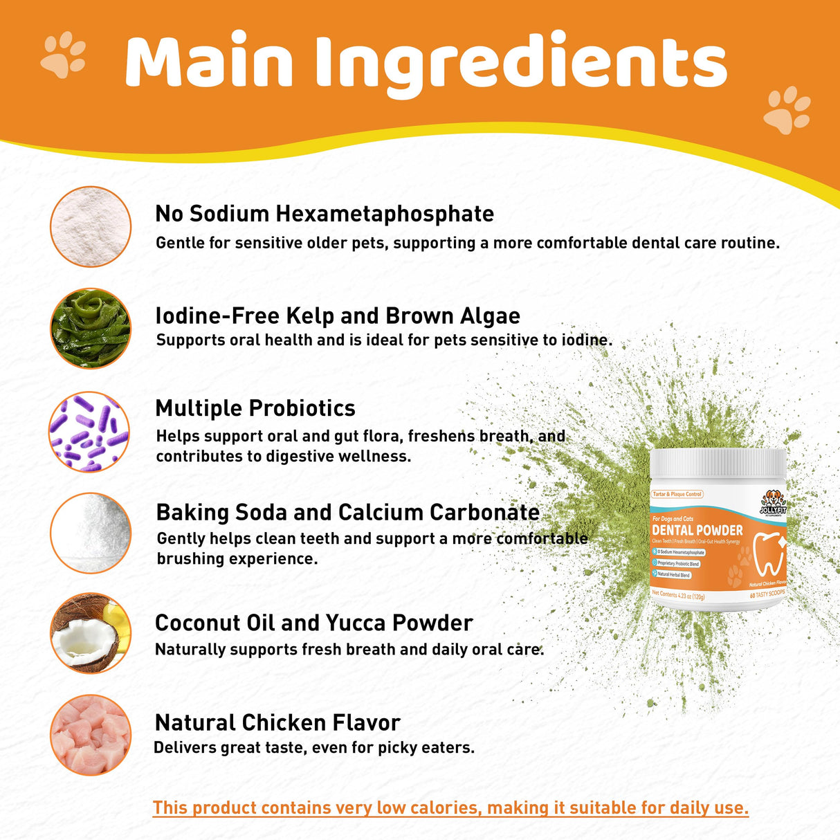 Dog Teeth Cleaning Powder - Natural Dog Dental Powder -Gentle Dog Breath Freshener, Dog Plaque and Tartar Remover, Vet Formulated No Sodium Hexametaphosphate- 60 Scoops, 4.23oz (120g)