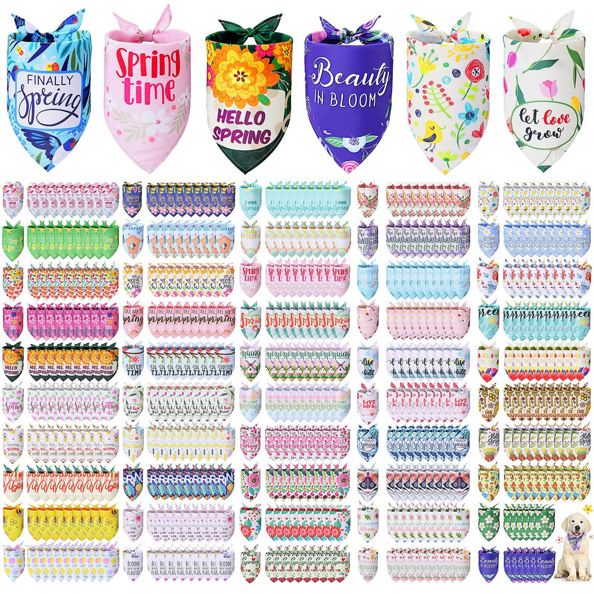 Bulyoou 500 Pcs Summer/Spring Dog Bandanas Bulk Adjustable Dog Bandanas for Groomers Hawaiian Washable Pets Scarf Bibs Costume Accessories for Small to Large Pets Grooming Supplies(Spring)
