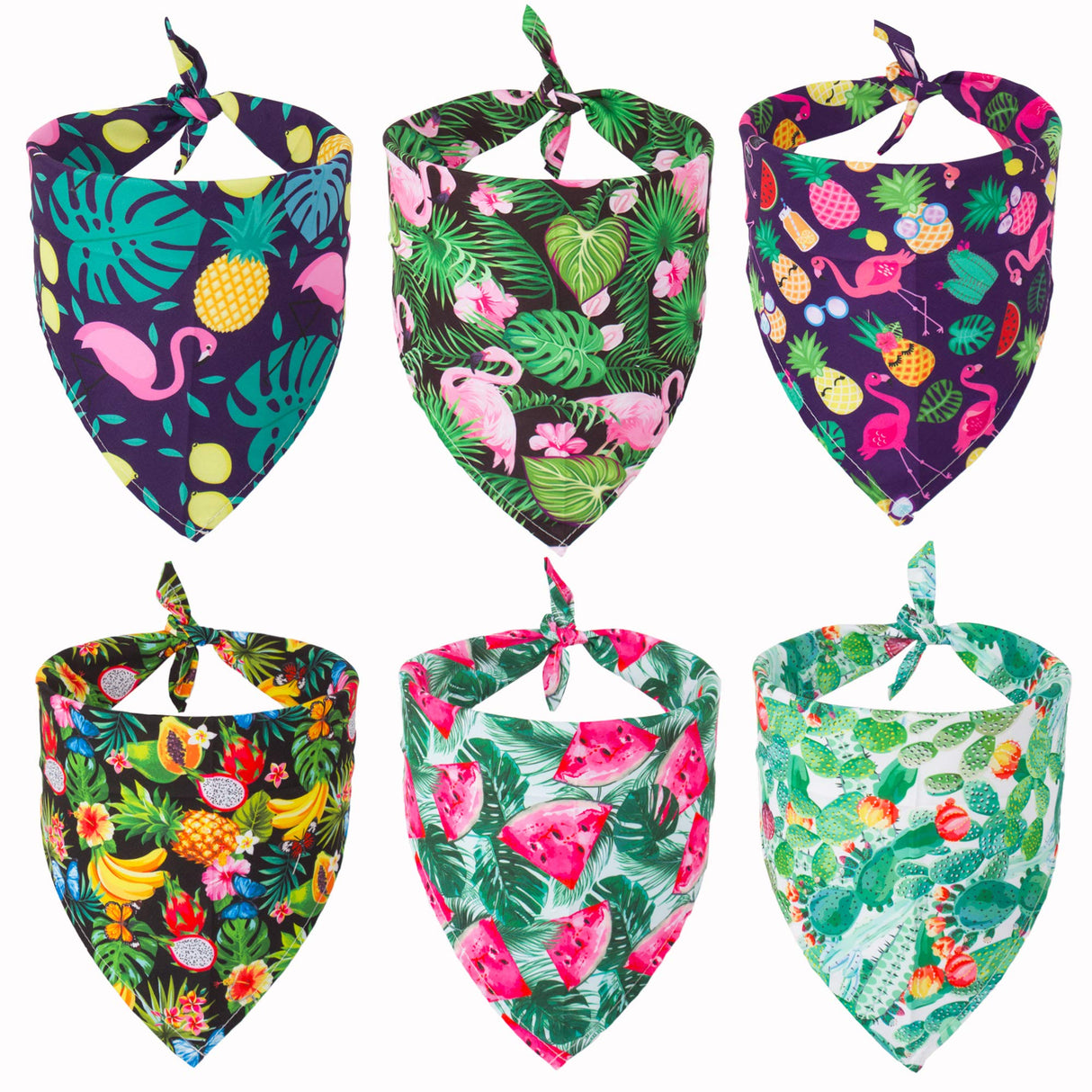 ADOGGYGO Summer Hawaii Dog Bandana, 6 Pack Flamingo & Fruit Pattern Triangle Summer Bandanas for Extra Large Dogs Pets (X-Large)