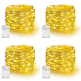Dazzle Bright Fairy Lights Battery Operated, 4 Pack Total 80FT 240LED Silver Wire Waterproof String Lights, Christmas Decorations for Indoor Outdoor Bedroom Yard Party Decor, Warm White