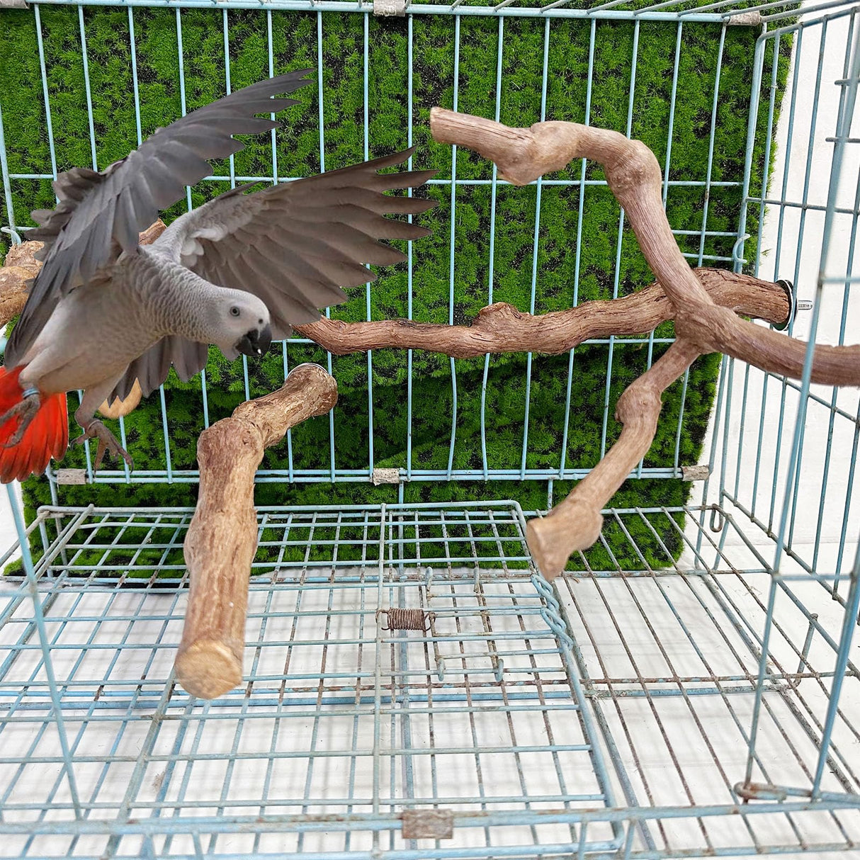 Allazone 4-Piece Bird Perch - Natural Grapevine Stick Swing Chewing Toys for Parrot Cages, Cockatiels, Parakeets, Finches