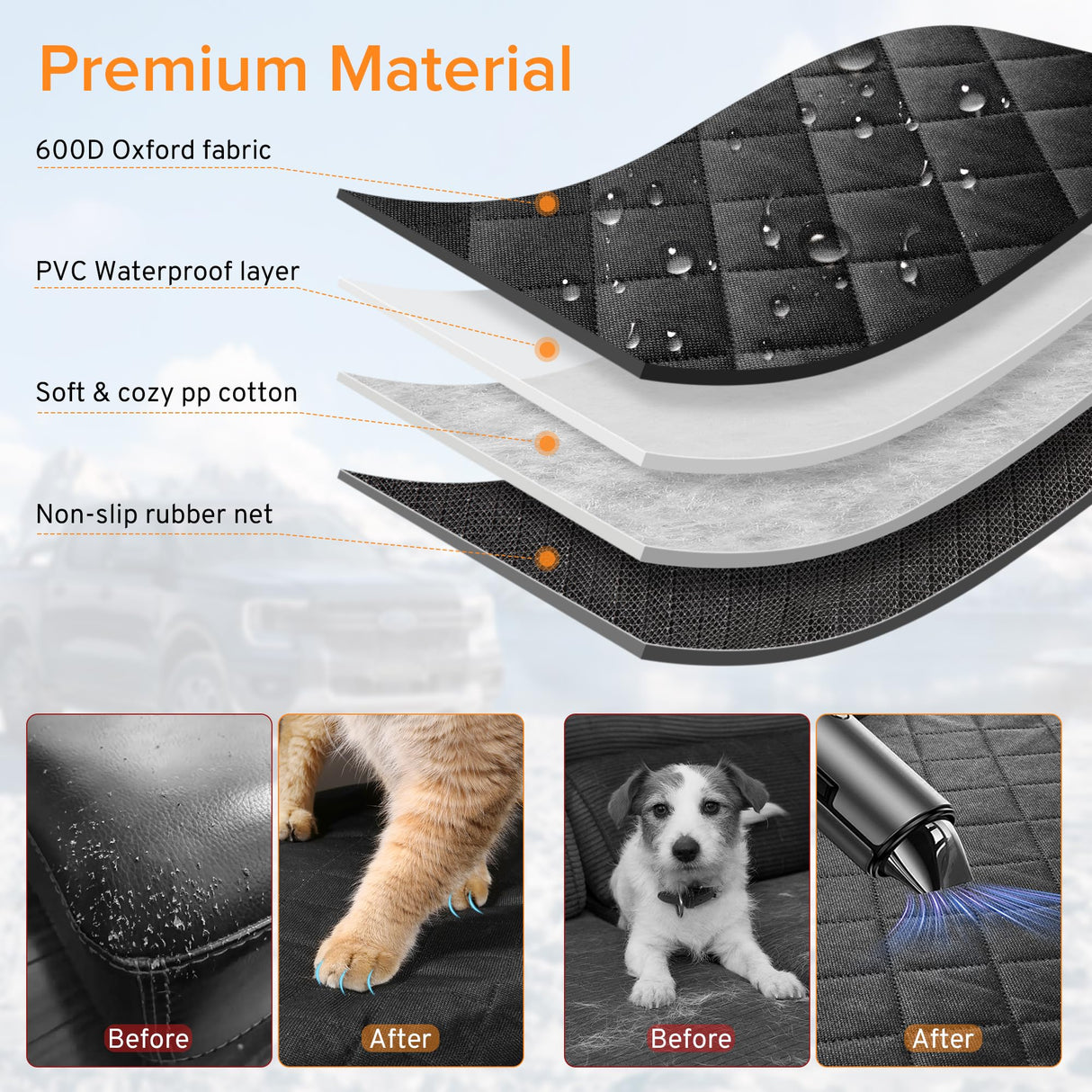 XHRING Dog Car Seat Cover for Ford F150 F-150 F250 F350 Superduty Truck Back Seat Accessories 2000-2025 2026, Lariat/King Ranch/Platinum/Raptor/Lightning Scratchproof Pet Bench Backseat Covers Orange