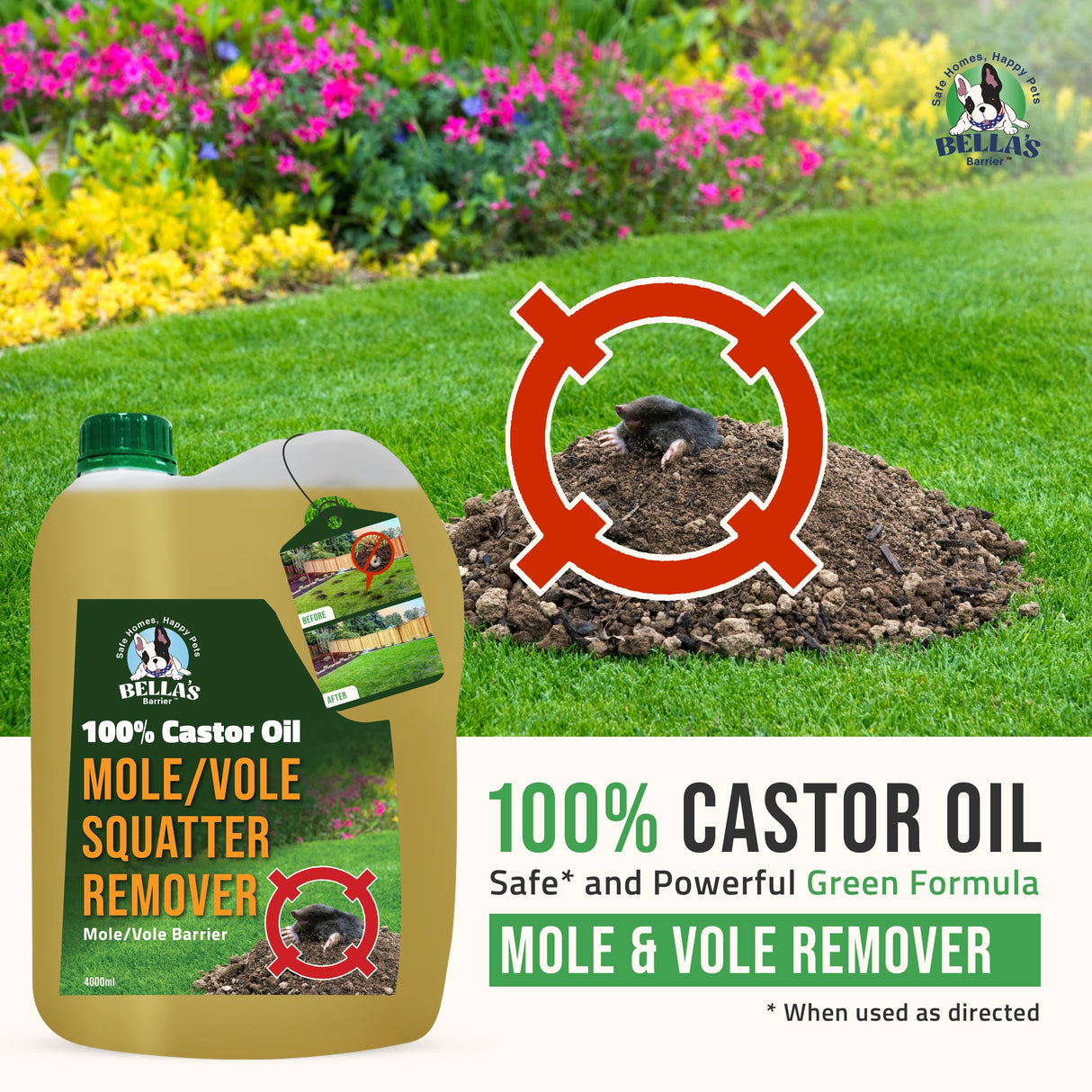 100% Castor Oil for Mole for Lawns Getting Rid of Ground Moles - Most Effective Way to Remove Gopher, Mole, Vole Castor Oil - Pet Safe, Food Grade (1 Gallon)